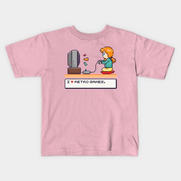 I Love Retro Games Pixel Art Illustration Kids T-Shirt by MariOyama